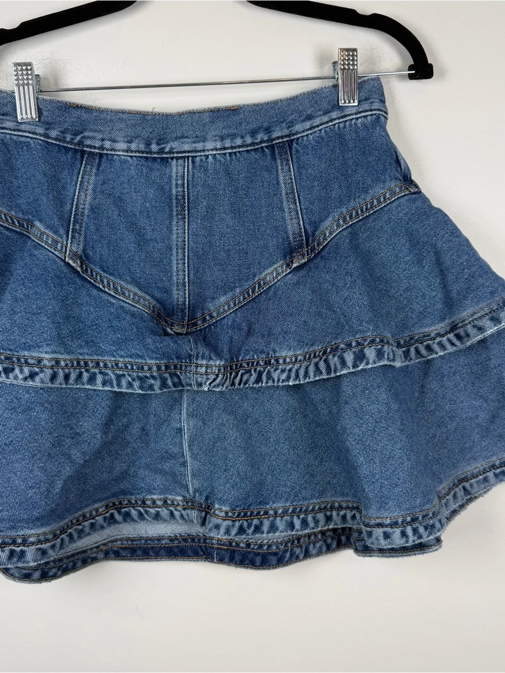 Pilcro Anthropology Yoked Ruffle Mini Denim Blue Jean Western Skirt Size 6